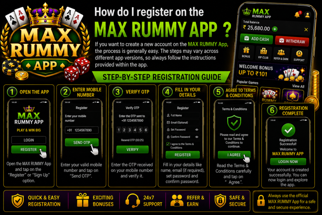 How do I register on the Max Rummy App?
